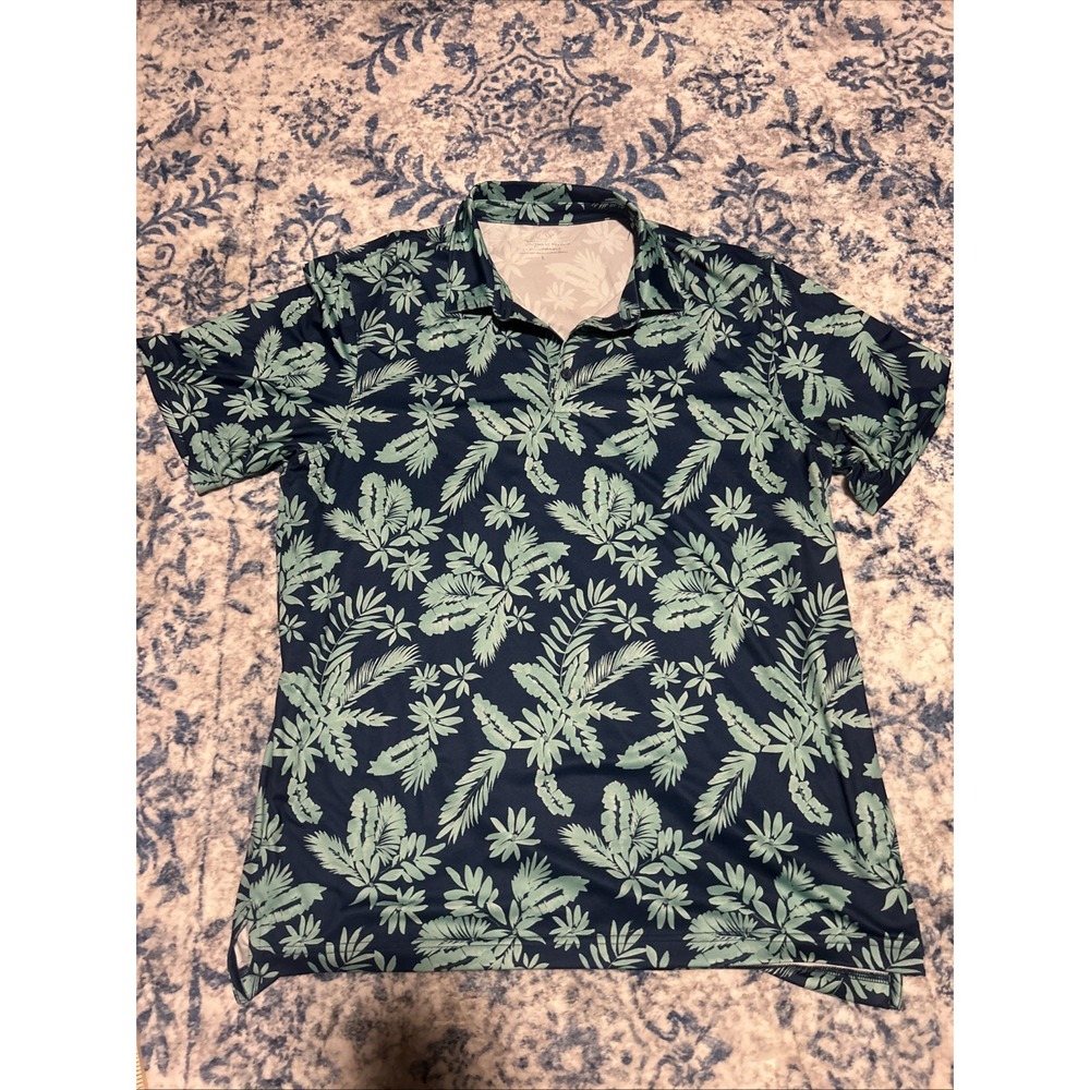 Vineyard Vines Performance Polo Men's Large All Over Floral Print Blue Golf